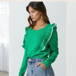 Emerald Ruffle Crew Neck Sweater